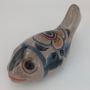 Tonala Fish Figurine Mexican Folk Art Pottery Hand Painted Ceramic Sculpture